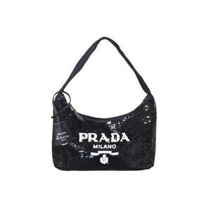 Prada Hobo handbag sequins logo black white